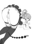  absurdres all_fours anal_beads anus aqua_(konosuba) ass ass_focus back bisonit bottomless breasts erection full-package_futanari futanari greyscale highres looking_back monochrome penis presenting pussy sex_toy solo tagme testicles 