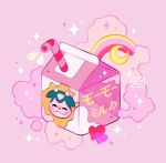  artist_name character_print commentary crescent drinking_straw heart leaphere milk milk_carton miltank no_humans pink_background pokemon rainbow sparkle star_(symbol) translation_request 