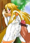  1girl aq_interactive arcana_heart ass atlus blonde_hair buttjob cum cum_on_ass cum_on_clothes diabolic-mario examu mildred_avallone penis pixiv_thumbnail resized rubbing 