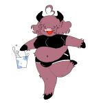 animal_humanoid anthro bangs belly big_belly big_butt bodily_fluids bottomwear bovid bovid_humanoid bovine bovine_humanoid brown_body bulge butt cattle clothing curled_hair fluffy gynomorph hair highland_cattle hooves horn humanoid intersex lactating mammal mammal_humanoid milk navel overweight short_stack shorts sleepygirlthing solo thick_thighs trans_(lore) trans_woman_(lore)