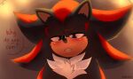 2024 anthro black_body black_fur blush dialogue english_text eulipotyphlan fur hedgehog krazyelf male mammal multicolored_body multicolored_fur red_body red_eyes red_fur sega shadow_the_hedgehog solo sonic_the_hedgehog_(series) text white_body white_fur