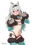  1girl absurdres animal_ears bikini black_bikini black_hairband blush breasts cat_ears cat_girl cat_tail cowboy_shot firefly_(honkai:_star_rail) fur_collar fur_trim grey_hair hair_between_eyes hairband highres honkai:_star_rail honkai_(series) kemonomimi_mode kulo_jawa long_hair looking_at_viewer navel open_mouth paw_pose small_breasts smile solo swimsuit tail transparent_background 