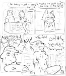 anthro butt canid canine comic cowgirl_position dottelk duo female from_front_position hi_res humanoid male male/female mammal on_bottom on_top sex shocked_expression spread_legs spreading unnamed_character
