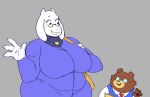 age_difference alien anthro bear belly big_breasts bovid breasts caprine deltarune duo eyewear female glasses goat huge_breasts male mammal mature_female monster nerd older_female olozva original_character overweight overweight_female size_difference slightly_chubby smaller_male toriel undertale_(series) wan_(olozva)