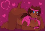  anthro arinel blue_eyes breasts brown_hair canine chubby collar dog female hair looking_at_viewer mammal nipples nude pink_background pink_theme plain_background solo the 