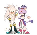  ... 1boy 1girl absurdres blaze_the_cat blush commentary crossed_arms english_commentary full_body furry furry_female furry_male gloves high_heels highres ojou-sama_pose silver_the_hedgehog simple_background sonic_(series) sparkle spoken_ellipsis ureuizy white_background white_gloves yellow_eyes 