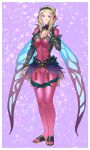  1girl absurdres alternate_costume blonde_hair breasts bridal_gauntlets cleavage commentary_request commission cosplay covered_navel drill_hair emmeryn_(fire_emblem) facial_mark fairy_wings fake_wings fire_emblem fire_emblem_awakening fire_emblem_heroes forehead_mark full_body green_eyes hair_ornament hazuki_(nyorosuke) highres large_breasts leotard long_hair looking_at_viewer pantyhose pink_leotard pink_pantyhose plumeria_(fire_emblem) plumeria_(fire_emblem)_(cosplay) sandals skeb_commission solo wings 