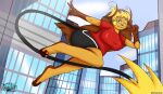 akiko_sparkshift anthro big_breasts breasts city city_background female generation_1_pokemon hi_res nintendo pokemon pokemon_(species) raichu smile solo thick_thighs vool_jin_cortes