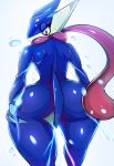 absurd_res ambiguous_gender anthro big_butt blue_body butt generation_6_pokemon greninja half-closed_eyes hi_res leg_grab long_tongue looking_back narrowed_eyes nintendo pokemon pokemon_(species) presenting presenting_hindquarters rear_view red_eyes solo thick_thighs thigh_grab tongue water zerrymon