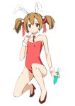  animal_ears bare_legs brown_hair bunny_ears bunnysuit carrot detached_collar flat_chest high_heels highres red_eyes shoes short_twintails silica sketch solo sword_art_online twintails ugly_ink wrist_cuffs 