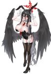  1girl angel_wings black_hair black_wings blue_archive dragonchicken02 halo hasumi_(blue_archive) highres looking_at_viewer red_eyes simple_background solo thighs white_background wings 