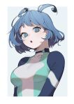  1girl antenna_hair blue_bodysuit blue_hair bodysuit boku_no_hero_academia green_bodysuit hadou_nejire highres looking_at_viewer multicolored_bodysuit multicolored_clothes official_alternate_hair_length official_alternate_hairstyle solo tongu_11 