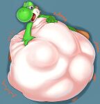 2021 4_fingers ambiguous_gender ambiguous_prey back_spikes belly big_belly boots clothing digital_media_(artwork) dinosaur english_description feral fingers footwear green_body green_yoshi hi_res huge_belly hyper hyper_belly japanese_description looking_at_belly mario_bros multicolored_body nervous_sweat nintendo open_mouth reptile sabamiso_(sabamasasix) scalie simple_background smaller_pred solo spikes spikes_(anatomy) two_tone_body vore white_body yoshi