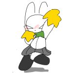 1:1 anthro blush bottomwear cheerleader_outfit clothing female hottoek lagomorph legwear leporid mammal pom_poms rabbit school_uniform skirt solo thigh_highs uniform volt_(hottoek)