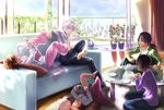  4girls accelerator barefoot black_hair blue_eyes brown_hair choker couch cup feet feet_up indoors kodoku_to_sukoshi_niteru last_order legs_up misaka_worst multiple_girls pillow plate ponytail red_eyes saliva sleeping sleeves_rolled_up soles table to_aru_majutsu_no_index track_suit vietnamese_dress white_hair yomikawa_aiho yoshikawa_kikyou 