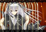  cage gothic_lolita lolita_fashion long_hair niwaka_yuan purple_eyes rozen_maiden solo suigintou white_hair wings 