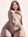  1girl 3d absurdres ai-generated breasts closed_mouth colored_skin highres large_breasts long_hair looking_at_viewer narrow_waist original perky_breasts queen_of_spades_symbol seductive_smile simple_background smile solo underwear white_skin wide_hips 