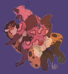 african_wild_dog anthro balls canid canine cowgirl_position from_front_position genitals hi_res hyena intersex intersex/male intersex_penetrated knot male male_penetrating male_penetrating_intersex mammal on_bottom on_top pawpads paws penetration penis sex simple_background solo spotted_hyena tongue tongue_out trans_(lore) trans_man_(lore) valbits