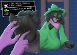 3_toes 5_fingers anthro barefoot blush bovid caprine claws clothing deaathtraap deltarune dialogue dinosaur duo english_text eyewear feet female fingers foot_fetish glasses goat hat headgear headwear hi_res laugh male male_focus mammal mostly_offscreen_character mostly_offscreen_female ralsei reptile restraints robe scalie spread_toes stocks susie_(deltarune) text tickle_fetish tickling tickling_feet toe_claws toes undertale_(series)