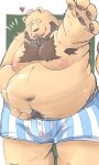 2024 3:5 anthro armpit_hair bear belly big_belly blush body_hair brown_body bulge clothing dain_4201 heart_symbol hi_res humanoid_hands kemono male mammal moobs navel nipples one_eye_closed overweight overweight_male solo underwear wink