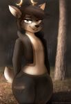  anthro bell_(bellum32) brown_body brown_eyes brown_fur clothing deer forest fur hi_res male mammal plant smile smiling_at_viewer solo thick_thighs tree white_body wide_hipped_male wide_hips zexyprof 
