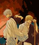  bad_id bad_pixiv_id blonde_hair blue_eyes bokken gintama hadanugi_dousa japanese_clothes kimono kuromiu long_sleeves male_focus multiple_boys red_eyes sakata_gintoki sakata_kintoki sakata_kintoki_(gintama) short_sleeves silver_hair sword weapon wooden_sword 