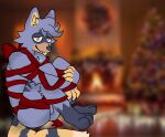 anthro balls bdsm bondage bound bow_ribbon christmas genitals goopdroops holidays male mammal procyonid raccoon solo unknown_character