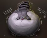 2024 air_inflation anthro belly belly_expansion belly_inflation big_belly black_nose brown_background cheek_bulge cheek_expansion clothing colored detailed dialogue digital_media_(artwork) digital_painting_(artwork) english_text expansion grey_body grey_ears grey_inner_ear grey_tail hat headgear headwear hi_res huge_belly huge_cheeks hyper hyper_belly hyper_inflation ian-exe immobile indigo_park inflation inflation_fetish magic_inflation male mammal motion_lines potion procyonid puffed_cheeks purple_clothing purple_eyes purple_hat purple_headwear raccoon rambley_(indigo_park) red_scarf salem_(indigo_park) scarf shaded signature simple_background solo swelling tail text