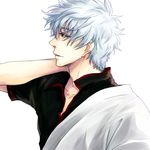  gintama hand_in_hair male_focus nijita red_eyes sakata_gintoki silver_hair solo 