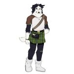 1:1 absurd_res alpha_channel anthro bag band-aid band-aid_on_knee band-aid_on_leg bandage belt black_body black_fur boots border_collie canid canine canis cerberussenn clothed clothing collie countershading domestic_dog floppy_ears footwear fully_clothed fur grey_eyes herding_dog hi_res jewelry kilt male mammal mottled necklace oliver_kang_(cerberussenn) pastoral_dog piebald raglan_shirt scottish sheepdog signature simple_background solo sticker transparent_background white_body white_fur