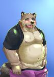 2024 anthro belly blush bodily_fluids brown_body canid canine clothing cum cum_in_clothing cum_in_underwear cum_through_clothing cum_through_underwear genital_fluids genitals hi_res humanoid_hands kemono male mammal moobs navel nipples o_hashi2020 overweight overweight_male penis raccoon_dog shirt simple_background solo tanuki tongue tongue_out topwear underwear wet wet_clothing wet_underwear