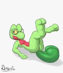 3_toes anthro daison_the_fox eyewear feet foot_focus generation_3_pokemon glasses green_body hi_res looking_at_viewer male nerd nintendo pokemon pokemon_(species) scalie simple_background slim solo toes treecko