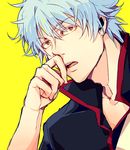  blue_hair gintama male_focus mmt37 portrait red_eyes sakata_gintoki solo 