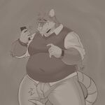 1:1 2024 absurd_res anthro belly big_belly biped bottomwear bulge cellphone clothing electronics eyewear furipepi glasses hi_res male male_anthro mammal moobs murid murine overweight overweight_anthro overweight_male pants phone rat rodent shirt simple_background smartphone solo topwear