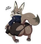 2024 absurd_res anthro big_butt biped bodily_fluids bottomwear breasts butt canid canine clothed clothing corsac_fox dialogue dipstick_tail dreamworks female fox hi_res huge_butt kung_fu_panda looking_at_viewer looking_back looking_back_at_viewer mammal markings pants pawpads solo sssonic2 sweat tail tail_markings text thick_thighs torn_bottomwear torn_clothing torn_pants true_fox zhen_(kung_fu_panda)