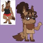  anthro bluey_(series) brown_body brown_fur brown_hair canid canine canis cheek_tuft colored curled_hair digital_media_(artwork) facial_tuft fan_character female fluffy fluffy_ears fluffy_tail fur hair hi_res mammal manu_(xphantomk) neck_tuft purple_eyes simple_background simple_coloring solo tail tan_body tan_fur tied_hair tired tired_eyes tuft wolf xphantomk 