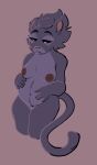 anthro areola belly big_belly black_body black_fur body_hair bored breasts carameltsi clairen_(rivals_of_aether) felid female flat_colors frown fur hands_on_belly happy_trail hi_res leopard looking_down mammal multicolored_body navel nipples pantherine pink_nose pregnant pregnant_anthro pregnant_female red_eyes rivals_of_aether sitting solo tail thin_tail two_tone_body
