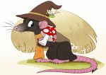  2017 aseethe black_fur digital_media_(artwork) feral fur grass hat mammal mushroom rat rodent simple_background smile solo whiskers 