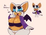  absurd_res anthro bat belly big_breasts breasts choobsters cleavage clothed clothing female green_eyes hi_res looking_at_viewer mammal redraw rouge_the_bat sega slightly_chubby solo sonic_the_hedgehog_(series) wings 