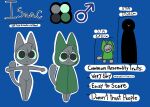  :3 absurd_res blue_background cloak clothed clothing domestic_cat english_text felid feline felis fur gender_symbol gooblie_2 green_cloak green_clothing green_sclera grey_body grey_fur height_comparison hi_res isaac_(gooblie_ii) male mammal model_sheet simple_background solo standing symbol t-pose tail text thick_thighs tuft wide_hips 