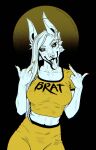 anthro breasts canid canine clothed clothing crop_top ear_piercing facial_piercing female hi_res industrial_piercing line_art mammal nipples nose_piercing nose_ring piercing pose ring_piercing road~abelgeym septum_piercing septum_ring shirt solo tongue topwear