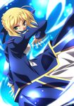  ahoge artoria_pendragon_(all) blonde_hair breasts dress fate/stay_night fate_(series) green_eyes hair_ribbon highres ka2 medium_breasts ribbon saber solo 