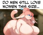 2024 :3 anthro belly bent_over big_belly big_breasts big_butt blue_eyes blurred_background breasts butt capri&#039;s_mom_(doxxyl) caption curvy_figure digital_media_(artwork) dipstick_tail do_men_still_love_women_this_size domestic_cat english_text eyelashes felid feline felis female fur hair hand_on_breast hi_res huge_breasts huge_butt huge_hips huge_thighs inner_ear_fluff jawful mammal markings mature_female meme multicolored_body multicolored_fur nude overweight pink_body pink_fur pink_hair pink_nose raised_tail smile snout solo tail tail_markings tan_body tan_fur text thick_thighs tuft voluptuous wide_hips