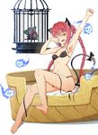  animal_ears arm_up armpits barefoot bikini birdcage black_bikini black_ribbon blush bow braid cage cat_ears cat_tail highres inko kaenbyou_rin liking multiple_tails nekomata one_eye_closed open_mouth parody red_hair reiuji_utsuho reiuji_utsuho_(bird) ribbon sitting solo swimsuit tail tail_bow tongue toradora! touhou twin_braids twintails waking_up yawning yellow_eyes 