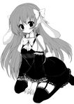  animal_ears blush bunny_ears bunny_tail greyscale long_hair monochrome niwaka_yuan original simple_background solo tail thighhighs very_long_hair white_background 