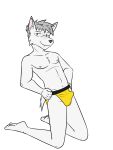3:4 anthro canid canine canis clothed clothing erection erection_under_clothing fuze hi_res jockstrap jockstrap_only kneeling looking_at_viewer luke_(texnatsu) male mammal navel nipples simple_background solo tenting texnatsu topless underwear underwear_only white_background wolf