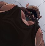 anthro ashthespeedster bear clothing dan_bear_(dan_the_bear) hi_res looking_at_viewer low-angle_view male mammal nipples pec_pov_meme pecs shirt solo topwear worm&#039;s-eye_view