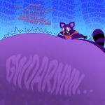 1:1 2024 anthro belly big_belly blueberry_inflation bornconfused colored dialogue digital_media_(artwork) english_text expansion hi_res huge_belly hyper hyper_belly indigo_park inflation male mammal onomatopoeia procyonid raccoon rambley_(indigo_park) rumbling_stomach solo sound_effects text transformation