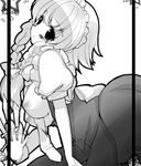  braid breasts breasts_outside greyscale izayoi_sakuya knife large_breasts monochrome nipples niwaka_yuan solo touhou 