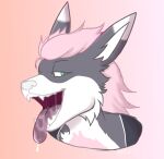  anthro arcanine bodily_fluids female fur generation_1_pokemon green_eyes grey_body grey_fur hair headshot_portrait hi_res looking_aside looking_at_viewer nintendo noeggissafe open_mouth pokemon pokemon_(species) portrait ribbon_(bowhuskers) saliva solo tongue tongue_out 